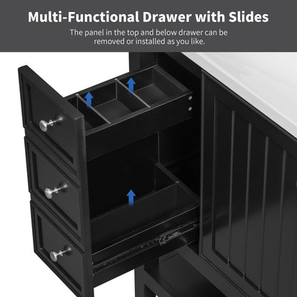 36" Bathroom Vanity with Sink Combo, One Cabinet and Three Drawers, Solid Wood and MDF Board, Black