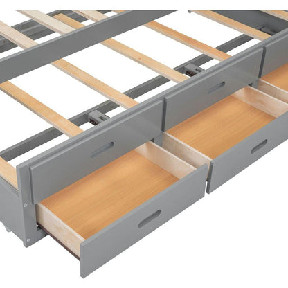 Full Size platform bed with trundle, drawers and USB plugs, Gray