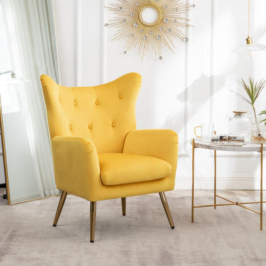 Sovarol Velvet Button-Tufted Wing Back Accent Chair, Yellow