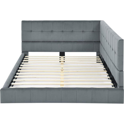 Full Size Upholstered Tufted Bed Frame, Sofa Bed Frame with Comfortable Backrest and Armrests, Full Size Bed for Bedroom, Living Room,Velvet, Grey(80.5"x59"x30.5")