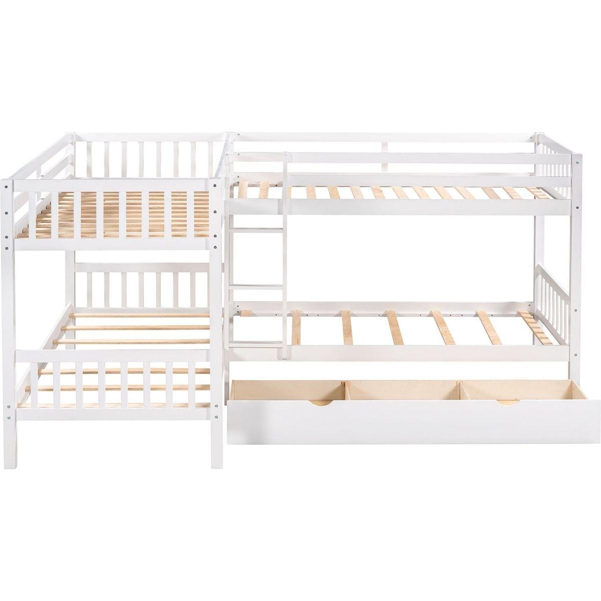 Twin L-Shaped Bunk bed with Drawers-Gray
