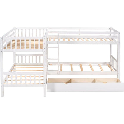 Twin L-Shaped Bunk bed with Drawers-Gray