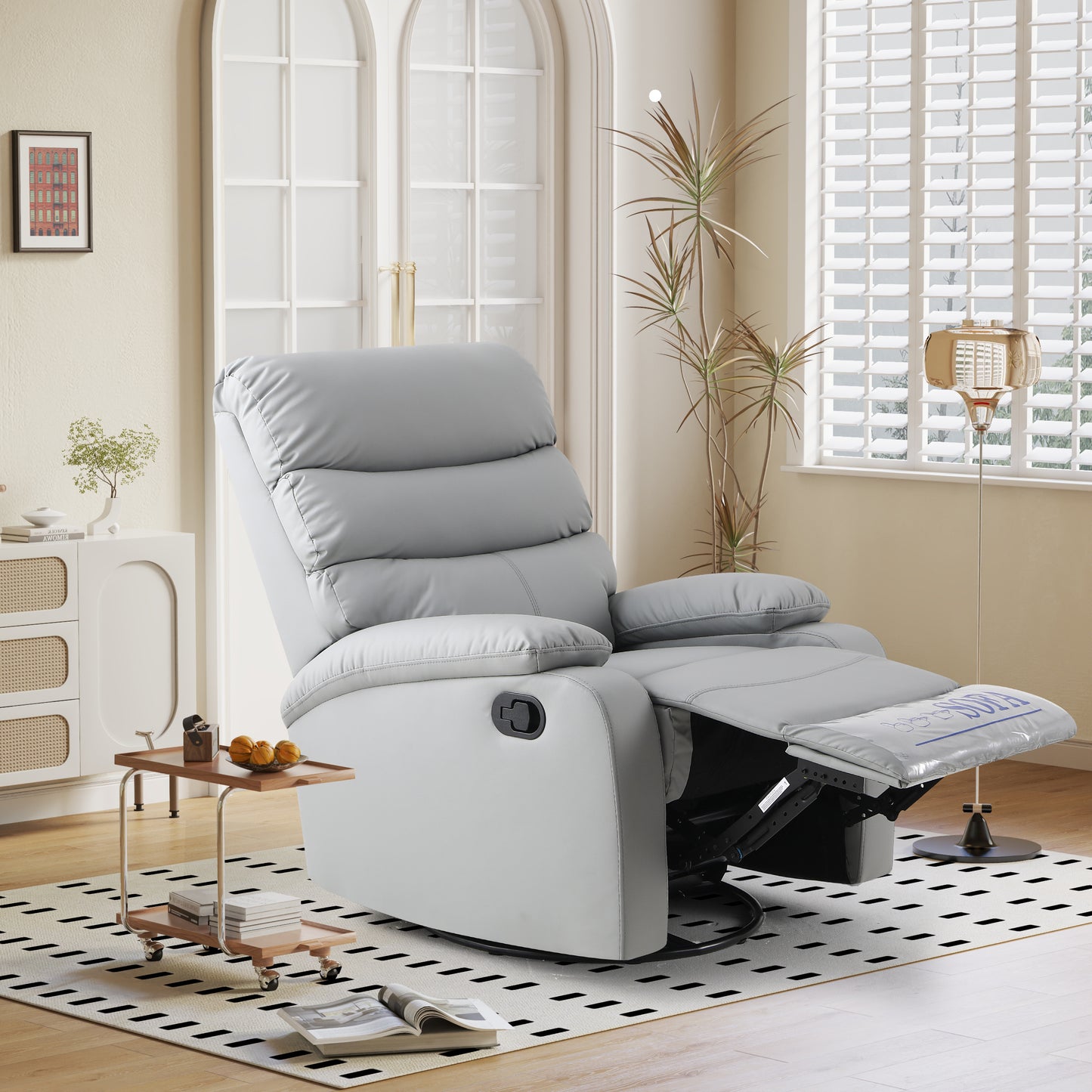 Large Manual Recliner Chair for Living Room,Lying flat at 150 degrees,Cat scratch fabric,Light gray