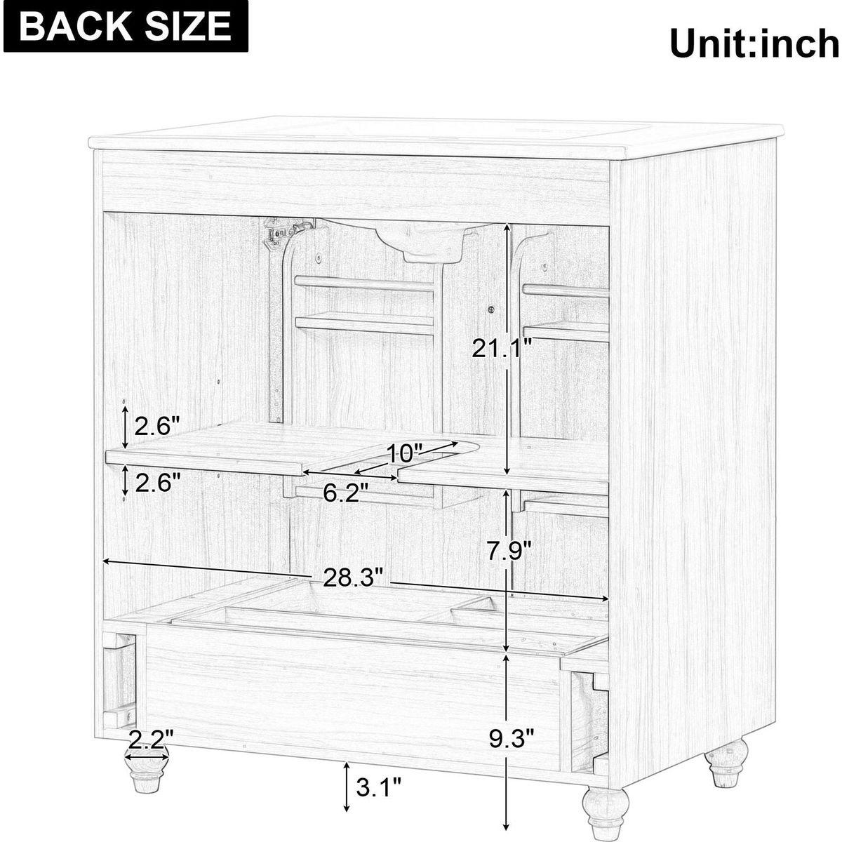 30" Bathroom Vanity with Sink Combo, Multi-functional Bathroom Cabinet with Doors and Drawer, MDF Board, Natural