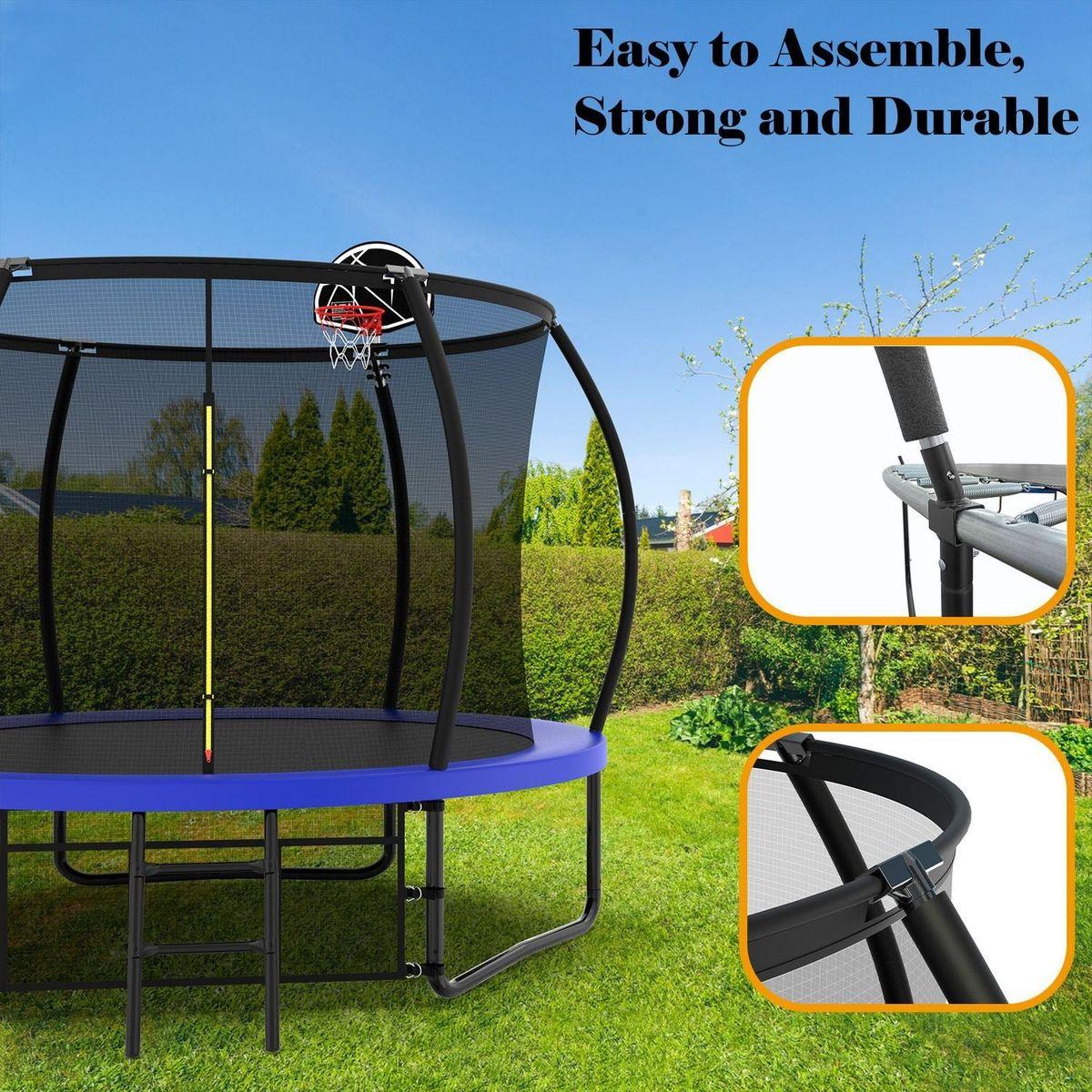 10FT Pumpkin Trampoline, Outdoor Trampoline with Basketball Hoop, Enclosure Net and Ladder