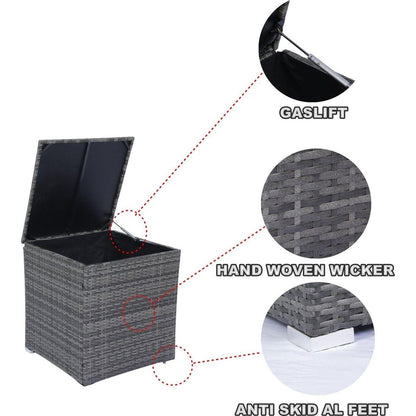 8 Piece Patio Sectional Wicker Rattan Outdoor Furniture Sofa Set with One Storage Box Under Seat and Cushion Box Grey wicker + Black Cushion + Clear Glass Top