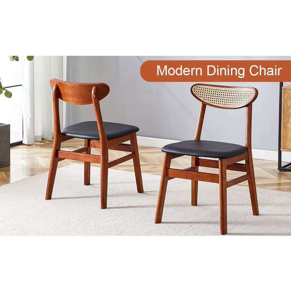 The stylish and durable solid wood dining chair, small curved back, PU cushion, and beautiful shape match perfectly with any room and everyday use