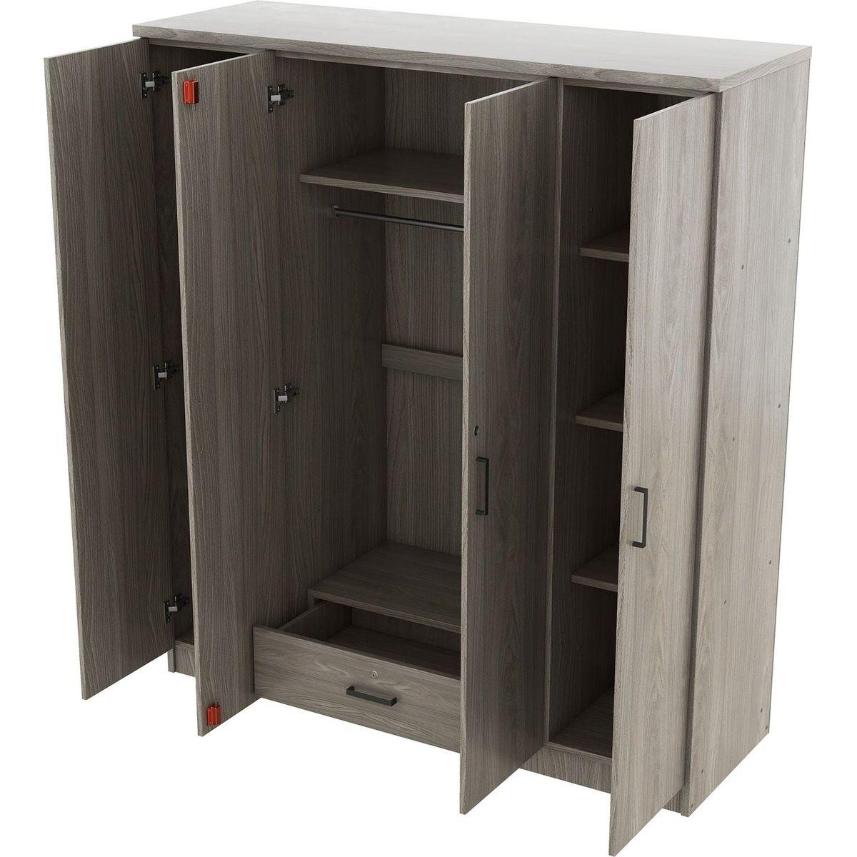 4-Door Wardrobe with 1 Drawer, Gray