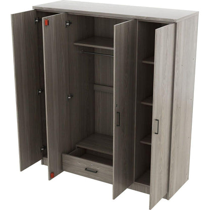 4-Door Wardrobe with 1 Drawer, Gray