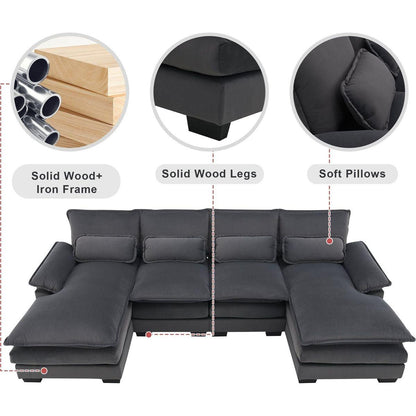 109.8x55.9" Modern U-shaped Sectional Sofa with Waist Pillows,6-seat Upholstered Symmetrical Sofa Furniture,Sleeper Sofa Couch with Chaise Lounge for Living Room,Apartment,2 Color