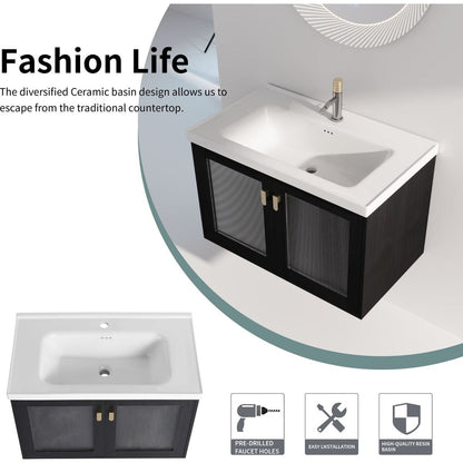 32 Inch Wall-Mounted Bathroom Vanity With Sink, For Small Bathroom (KD-Packing)