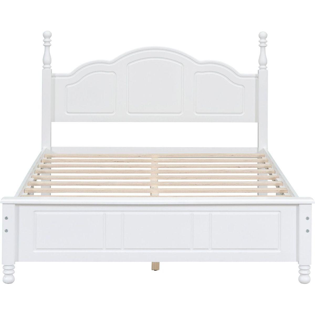 Full Size Wood Platform Bed Frame,Retro Style Platform Bed with Wooden Slat Support,White