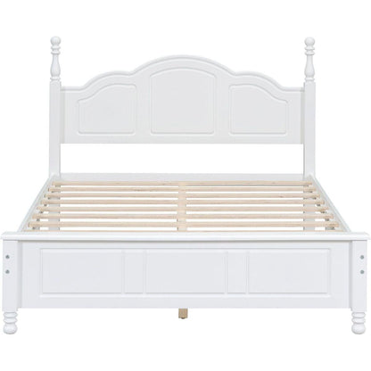 Full Size Wood Platform Bed Frame,Retro Style Platform Bed with Wooden Slat Support,White