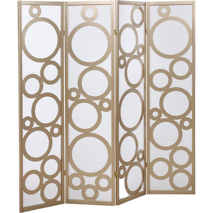 Arvada 4-Panel Wood Room Divider with Circle Pattern, Gold
