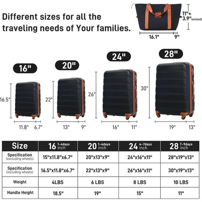 Hardshell Luggage Sets 4 pcs + Bag Spinner Suitcase with TSA Lock Lightweight-16"+20"+24"+28" Luggages