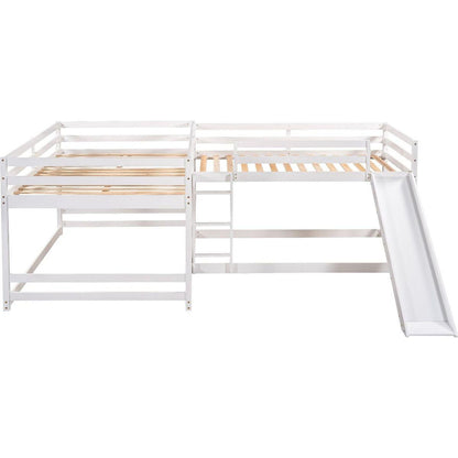 Full and Twin Size L-Shaped Bunk Bed with Slide and Short Ladder,White