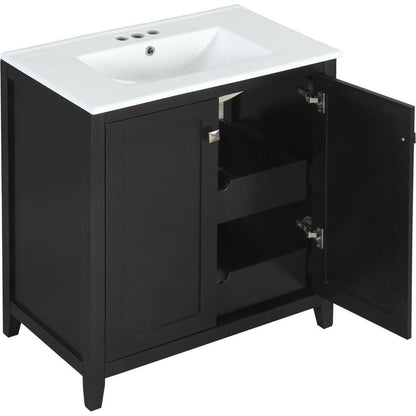 30inch Freestanding Bathroom Vanity Combo with Ceramic Sink Shaker Style Vanities -2 Doors and 2 Drawers