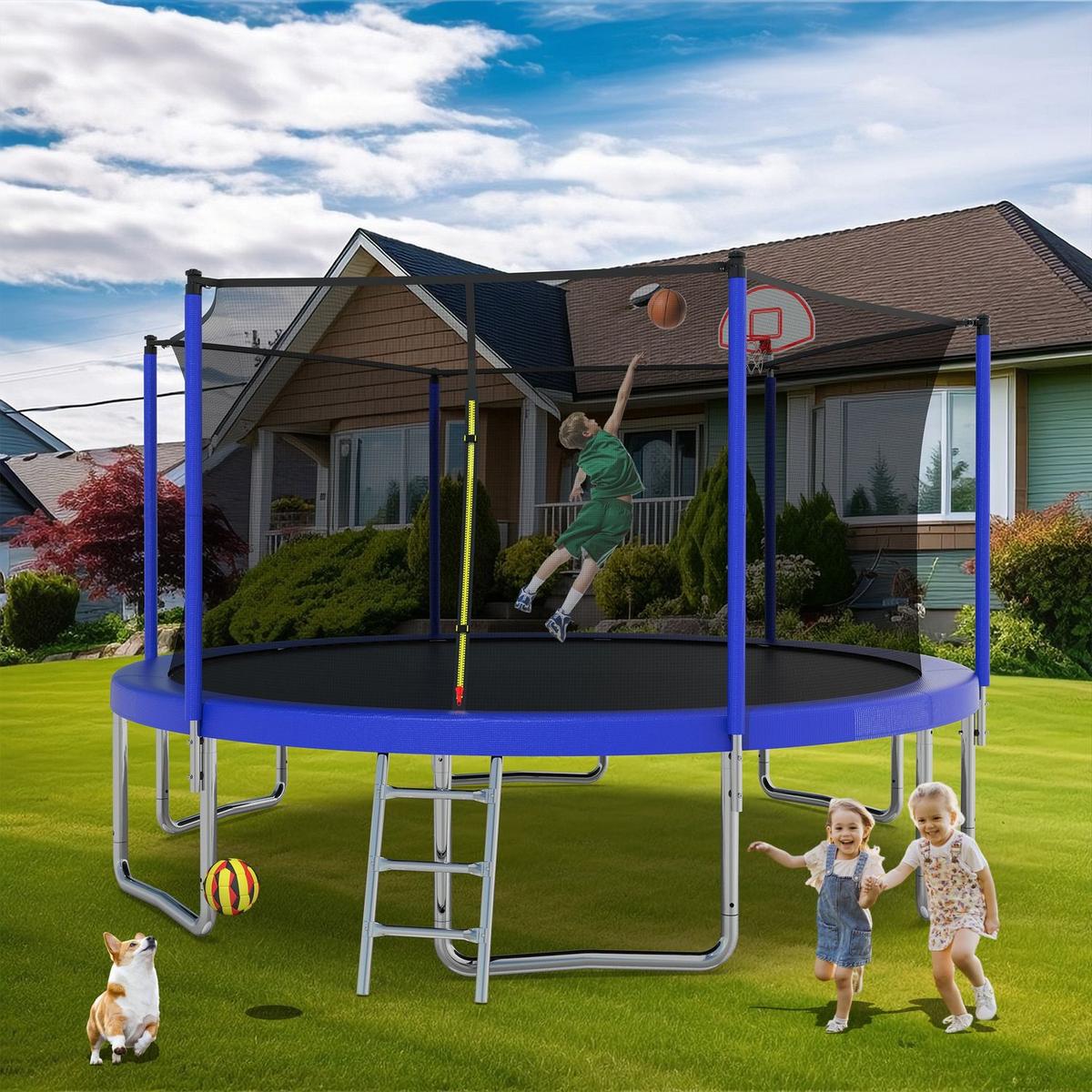 14FT for Kids Children with Safety Enclosure Net Outdoor Backyards Large Recreational Trampoline