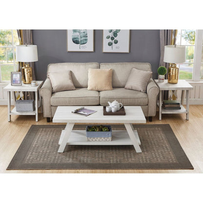 Athens Contemporary Wood Shelf Coffee Table Set in White Finish
