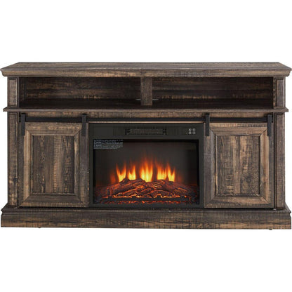 Modern Entertainment Console TV Stand with 23" Fireplace Insert, Multipurpose Sliding Door TV Cabinet Large Storage Space, 58.11"Wx15.79"Dx32.36"H Antique brown