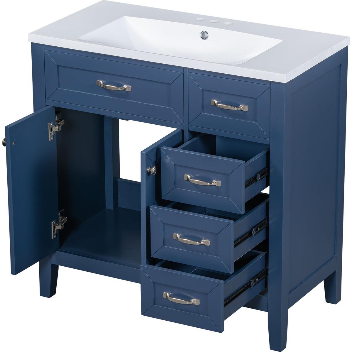 36" Bathroom Vanity with Sink Combo, Blue Bathroom Cabinet with Drawers, Solid Frame and MDF Board