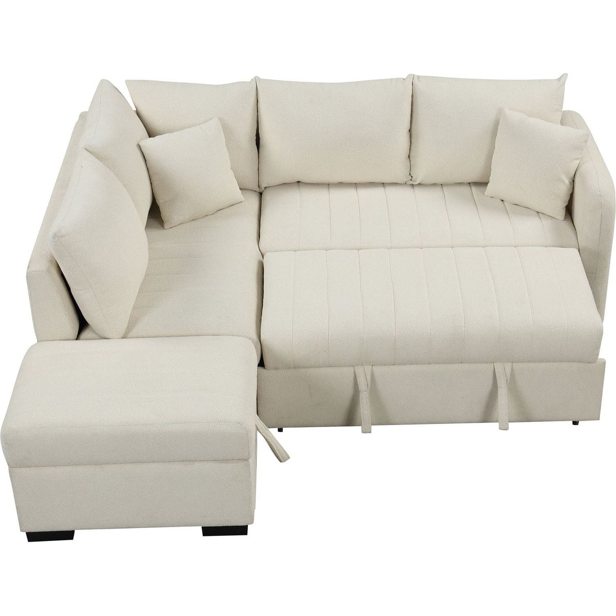 82.6" L-shaped Sectional Pull Out Sofa Bed Sleeper Sofa with Two USB Ports, Two Power Sockets and a Movable Storage Ottoman, Beige