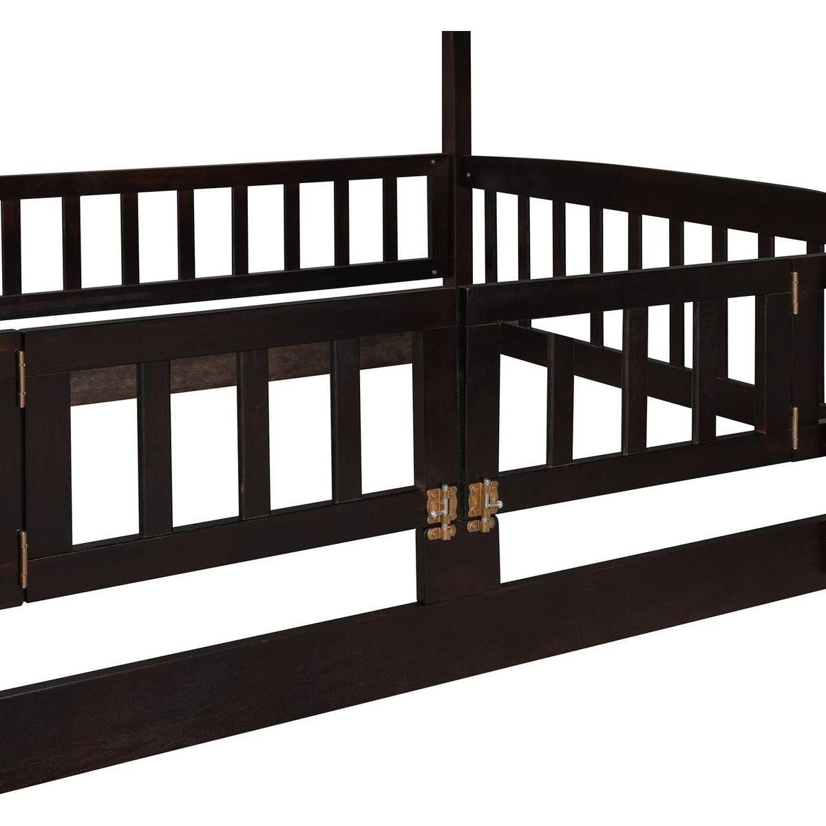 Bunk Bed with Slide,Full Over Full Low Bunk Bed with Fence and Ladder for Toddler Kids Teens Espresso