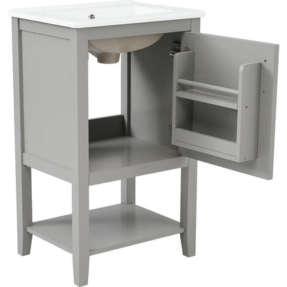 20" Bathroom Vanity with Sink, Bathroom Cabinet with Soft Closing Door, Storage Rack and Open Shelf, Grey