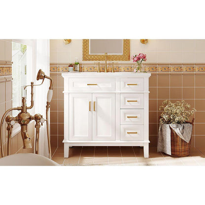 36-inch Bathroom Vanity with Resin Sink, Modern Bathroom Cabinet in White,Featuring Two Soft Close Doors and Four Drawers