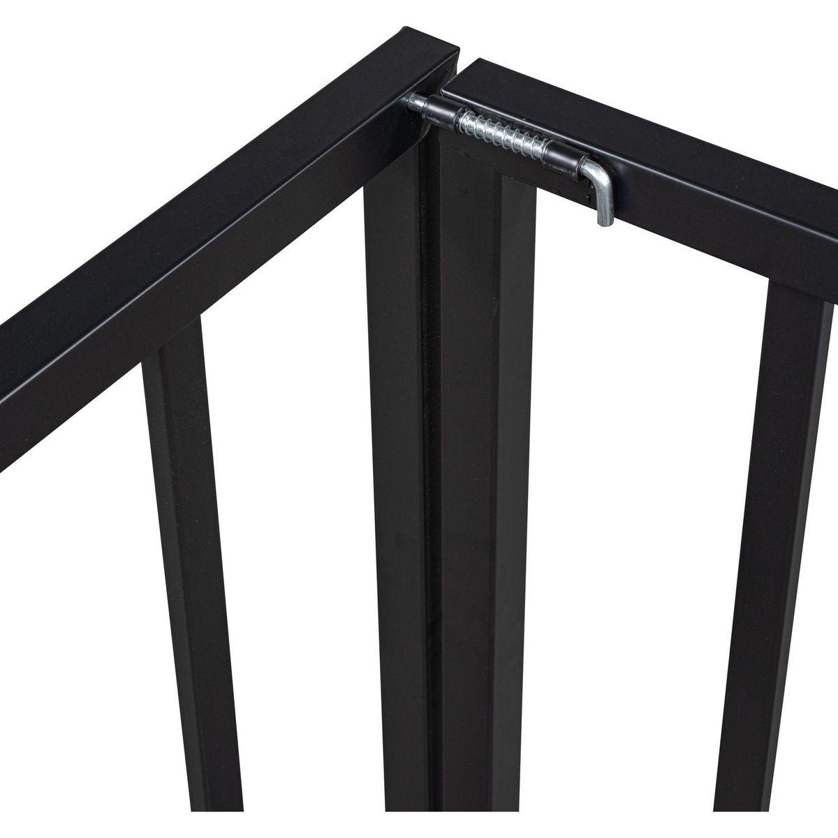 Queen Size Metal Floor Bed Frame with Fence and Door, Black