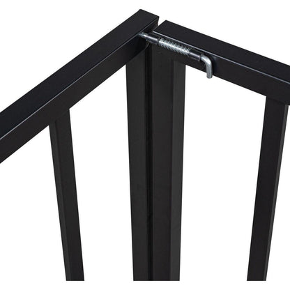 Queen Size Metal Floor Bed Frame with Fence and Door, Black
