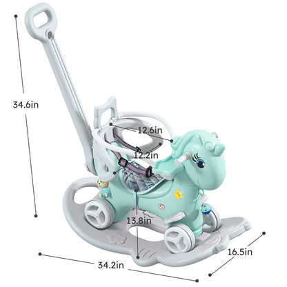 Rocking Horse for Toddlers, Balance Bike Ride On Toys with Push Handle, Backrest and Balance Board for Baby Girl and Boy, Unicorn Kids Blue color