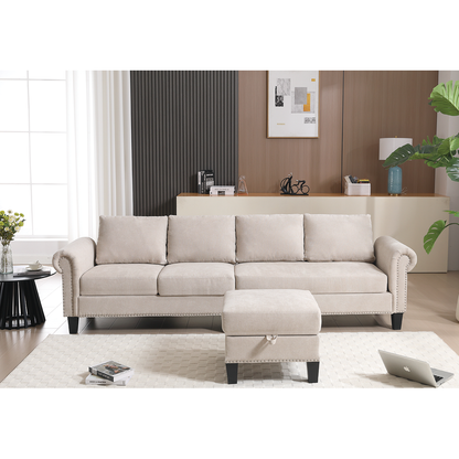 Convertible Sectional Sofa with Storage,L-shaped sofa,Four-seater sofa,Modern Linen Fabric Sectional Couches for Living Room, Beige