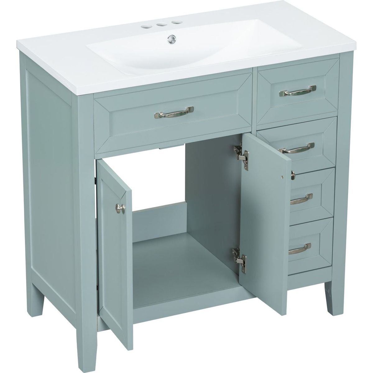 36" Bathroom Vanity with Sink Combo, Green Bathroom Cabinet with Drawers, Solid Frame and MDF Board