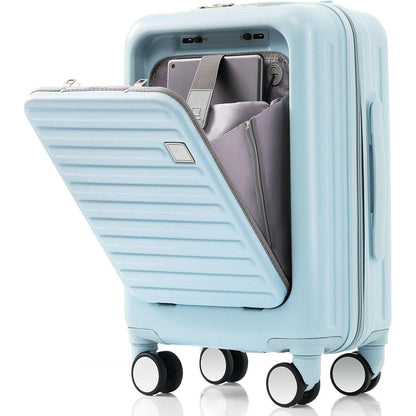 Luggage Set of 3, 20, 24, 28inch with USB Port, 20, 24inch with front opening design Airline Certified Carry on Luggage with Cup Holder, ABS Hard Shell Luggage with Spinner Wheels, light blue