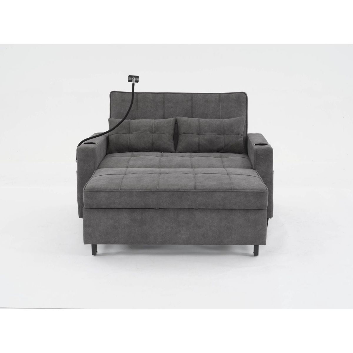 Futon Chair Bed Convertible Chair 3-in-1 Pull Out Sleeper Chair Beds with USB Ports,Wear-resistant and Anti-scratch, Armchair Bed Sleeper for Living Room (Dark Grey Tech cloth)