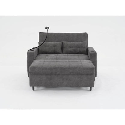 Futon Chair Bed Convertible Chair 3-in-1 Pull Out Sleeper Chair Beds with USB Ports,Wear-resistant and Anti-scratch, Armchair Bed Sleeper for Living Room (Dark Grey Tech cloth)