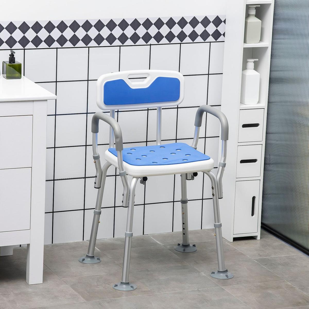 EVA Padded Shower Chair with Arms and Back, Bath Seat with Adjustable Height, Anti-slip Shower Bench for Seniors and Disabled, Tool-Free Assembly, 299lbs