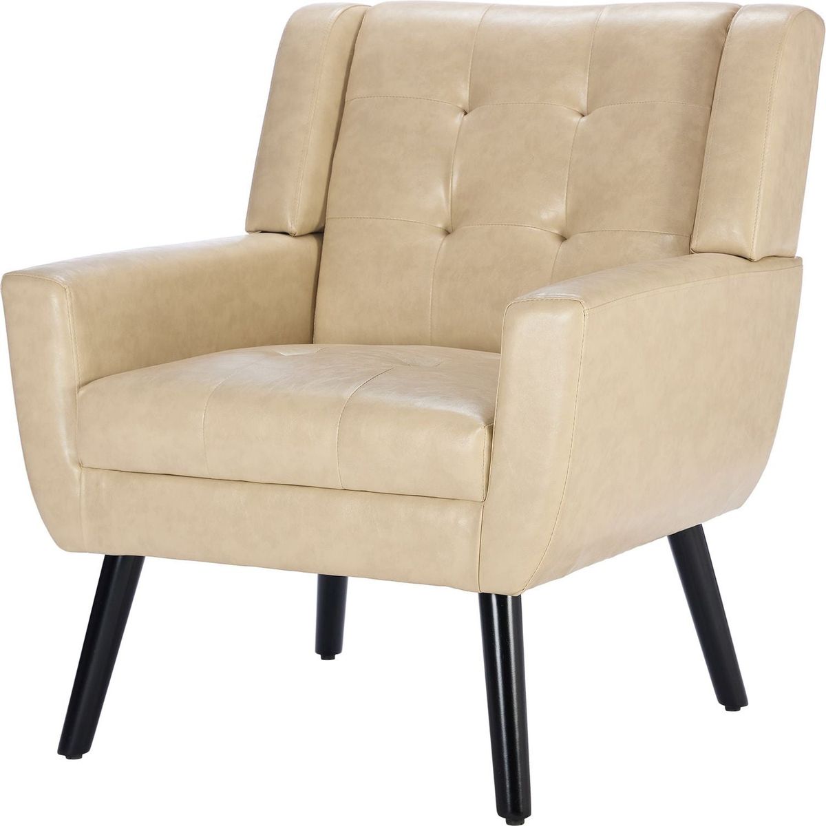 Modern Soft Leather Material Ergonomics Accent Chair Living Room Chair Bedroom Chair Home Chair With Black Legs For Indoor Home-Khaki PU
