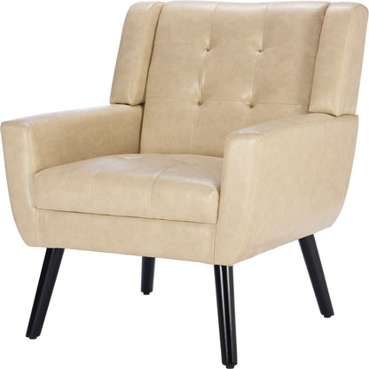 Modern Soft Leather Material Ergonomics Accent Chair Living Room Chair Bedroom Chair Home Chair With Black Legs For Indoor Home-Khaki PU