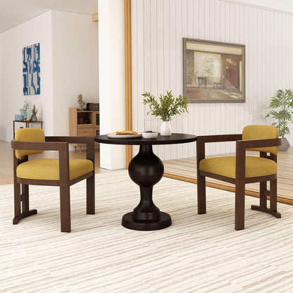 Indoor Upholstered Wood Dining Chair(Set of 2),Yellow+Walnut