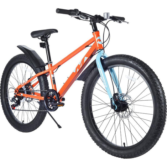 24 Inch Bicycles , Fat Tire Mountain Bike for Boys and Girls Age 10 + Years ,Dual-Disc Brake,Shimano 7-Speed ,Kids Beach and Snow Bicycle