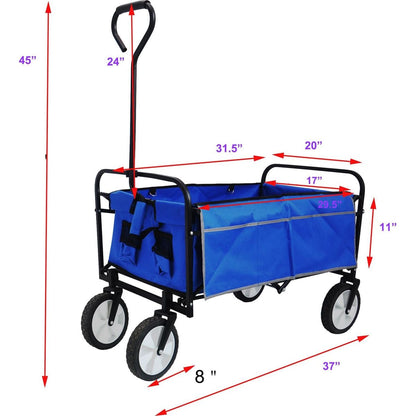 Folding Wagon Garden Shopping Beach Cart (Blue)