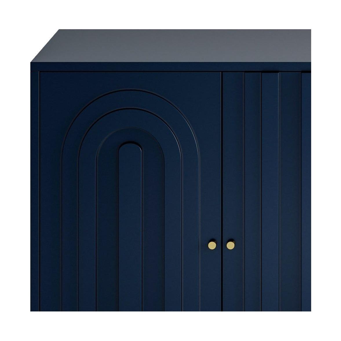 Modern Blue Lacquered 4 Door Wooden Cabinet Sideboard Buffet Server Cabinet Storage Cabinet, for Living Room, Entryway, Hallway, Office, Kitchen and Dining Room