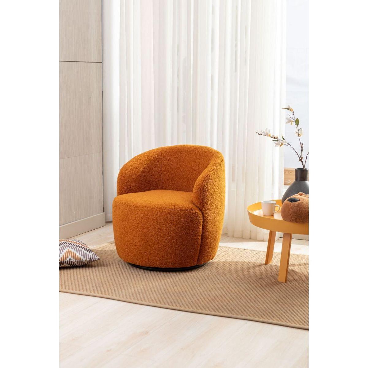 Teddy Fabric Swivel Accent Armchair Barrel Chair With Black Powder Coating Metal Ring,Caramel