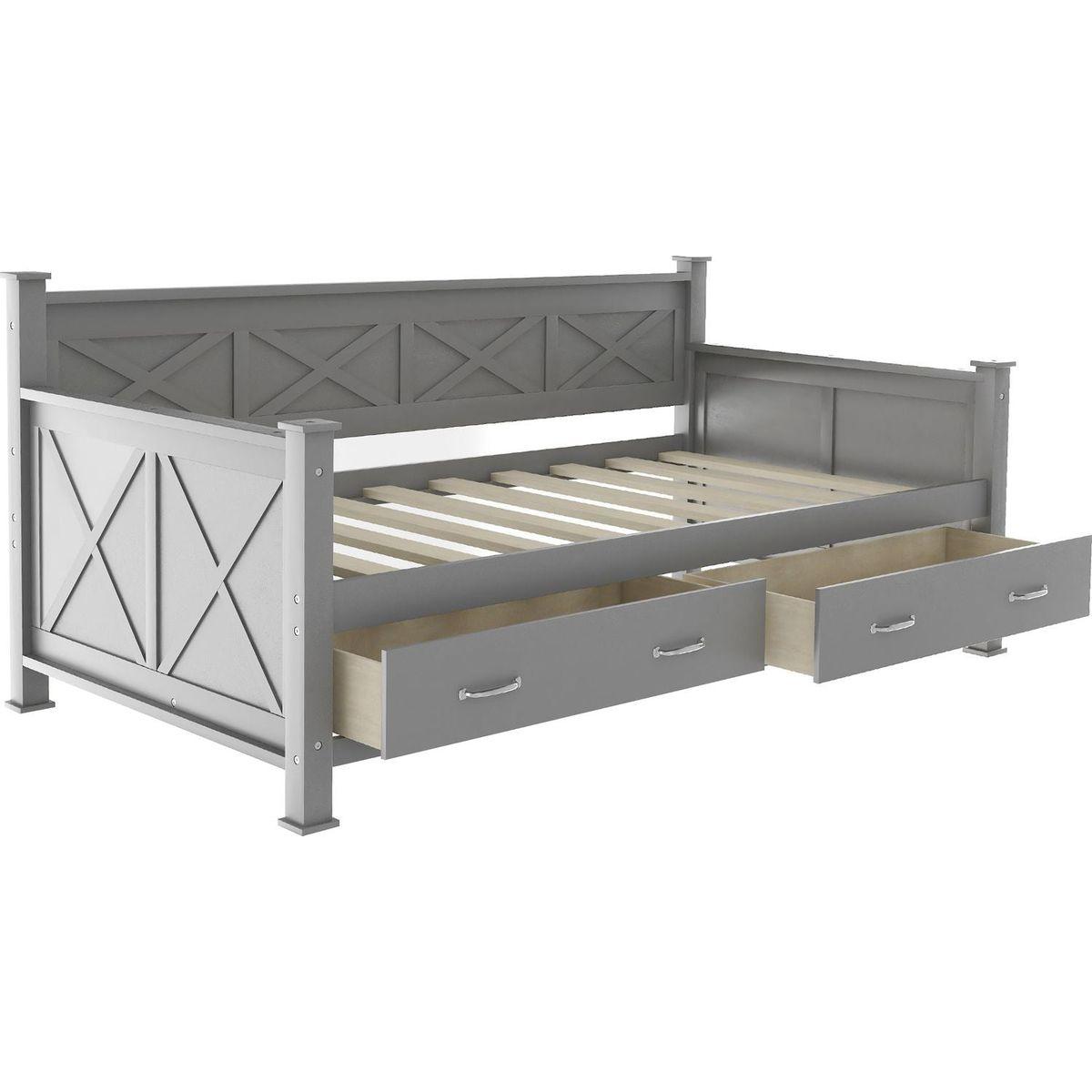 Twin Size Daybed with 2 Large Drawers, X-shaped Frame, Modern and Rustic Casual Style Daybed, Gray
