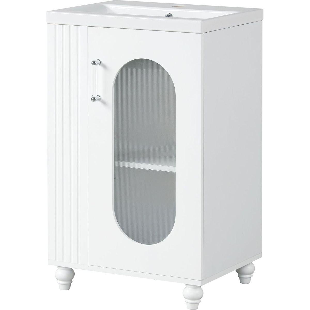 20" Bathroom Vanity with Sink, Bathroom Vanity Cabinet with Two-tier Shelf, Adjustable Shelf, Solid Wood and MDF, White