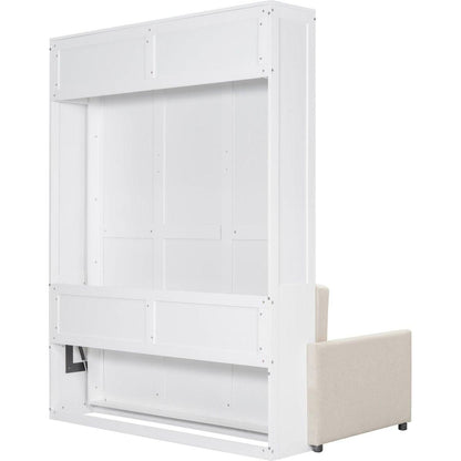 Queen Size Murphy Bed Wall Bed with Cushion, White