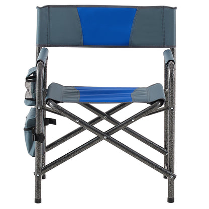 2-piece Padded Folding Outdoor Chair with Storage Pockets,Lightweight Oversized Directors Chair for indoor, Outdoor Camping, Picnics and Fishing,Blue/Grey