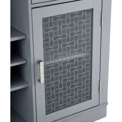 Modern Farmhouse Buffet Cabinet, Sideboard with 2 Drawers and Elegant Glass Door Cabinets, Wine and Glass Rack, Coffee Bar for Kitchen, Dining Room, Light Blue and Light Oak, 56.46"Wx15.55"Dx35.74"H